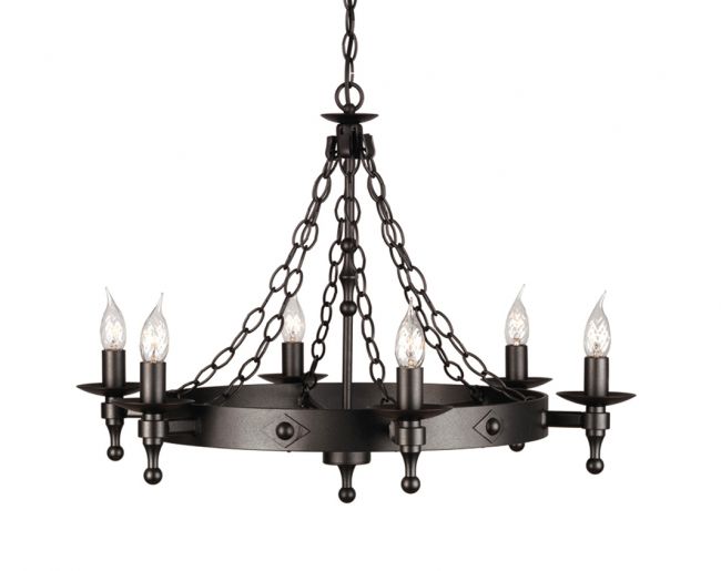 "Cawthorn Castle" Black Blacksmith Style Six Candle Light Chandelier "Cawthorn Castle" Black Blacksmith Style Six Candle Light Chandelier