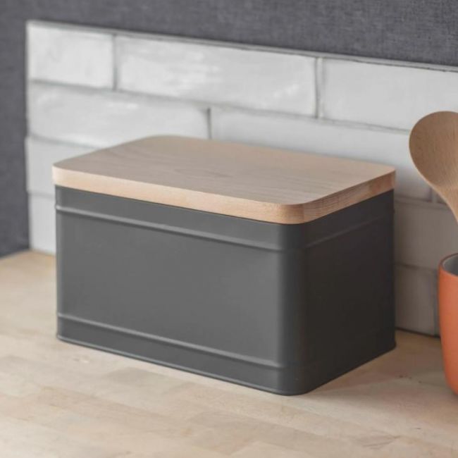 Charcoal Bread Bin with Beech Wood Lid