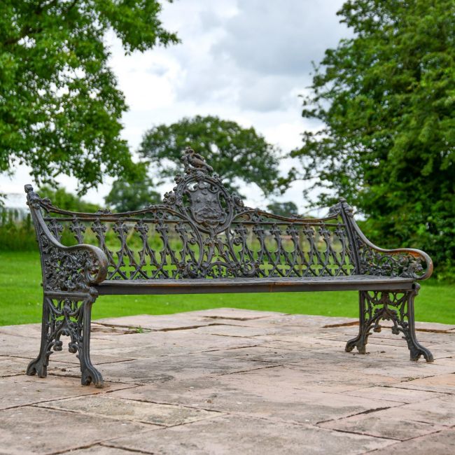 Aged Black Cast Iron Gothic Three Seater Garden Bench Aged Black Cast Iron Gothic Three Seater Garden Bench