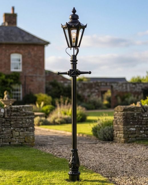 Black Concordia Hexagonal Lamp Post & Lantern Set 2 .3m digital illustration