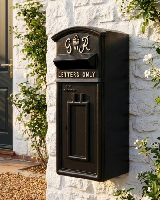 Black & Gold "Goldney" King George Curved Roof Post Box digital illustration