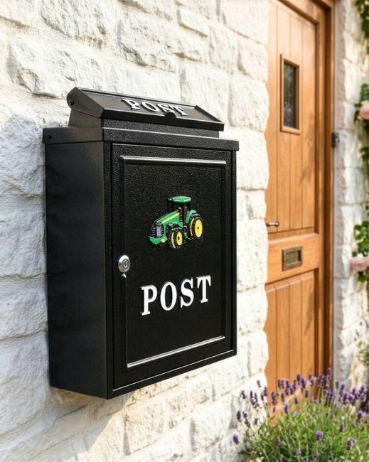 Black & Green "Oxford" Tractor Wall Mounted Post Box digital illusration