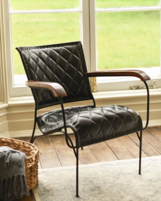 The "Bantam" Black Leather & Wood Armchair