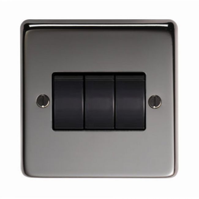 10 Amp Triple Switch Light Switch Finished in a Black Nickel 10 Amp Triple Switch Light Switch Finished in a Black Nickel