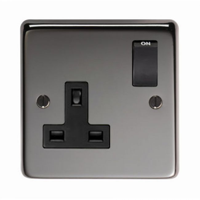 13 Amp Single Plug Socket with Switch Finished in a Black Nickel 13 Amp Single Plug Socket with Switch Finished in a Black Nickel