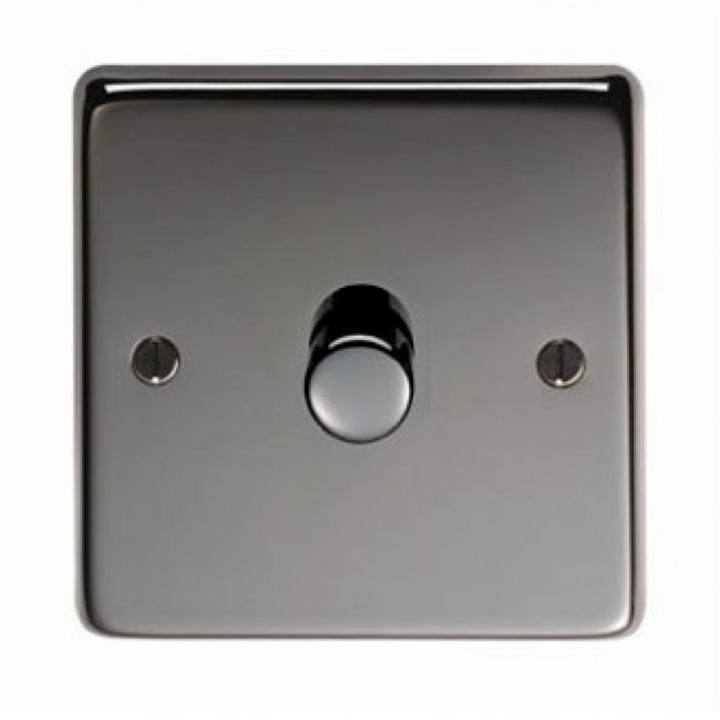 Single Dimmer Light Switch Finished in a Black Nickel Single Dimmer Light Switch Finished in a Black Nickel