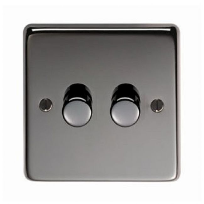 Double Dimmer Light Switch Finished in a Black Nickel Double Dimmer Light Switch Finished in a Black Nickel