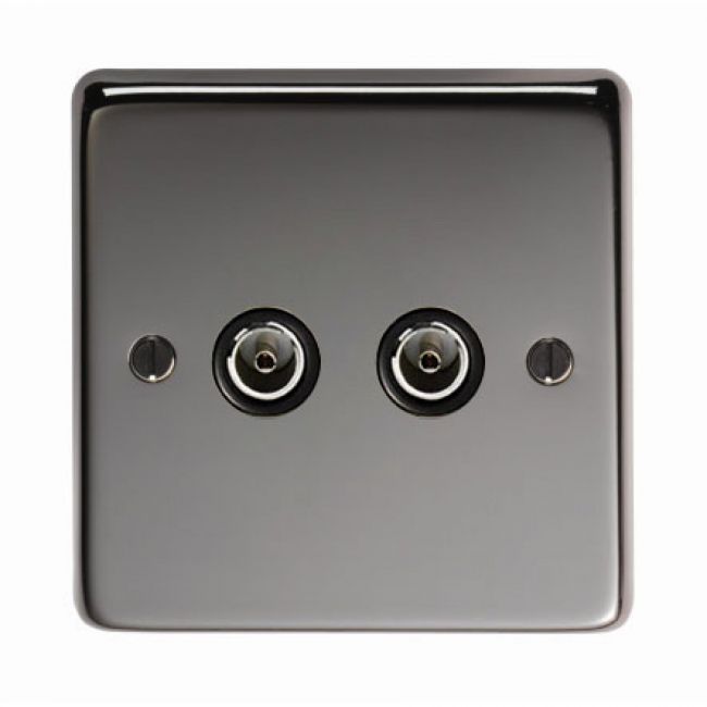 Double TV Socket Finished in a Black Nickel Double TV Socket Finished in a Black Nickel