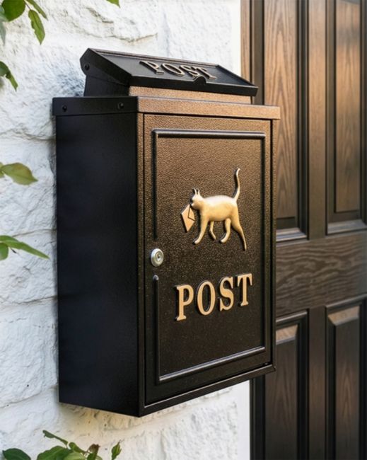 Black Oxford "Tabby Times" Wall Mounted Post Box digital illustration copy