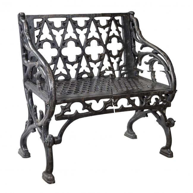 "Quatrefoil" Victorian Cast Iron One Seat Bench Finished in a Black Finish "Quatrefoil" Victorian Cast Iron One Seat Bench Finished in a Black Finish