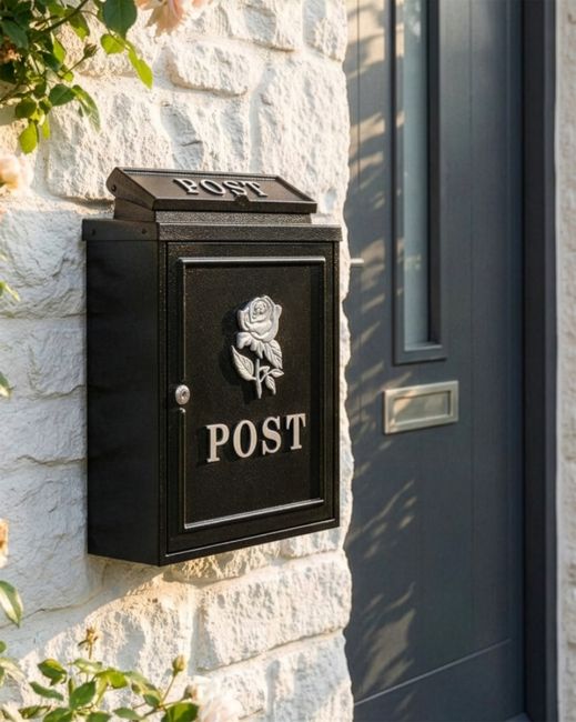 Black & Silver "Oxford Rose" Wall Mounted Post Box digital illustration copy