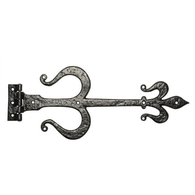Black Iron Door Hinges with a Traditional Fleur-De-Lys Design Black Iron Door Hinges with a Traditional Fleur-De-Lys Design