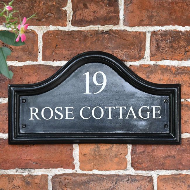 Black Traditional House Name Sign with White Vinyl Lettering Black Traditional House Name Sign with White Vinyl Lettering