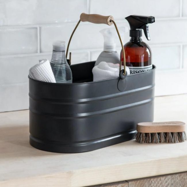 Black Utility Bucket with Wooden Handle