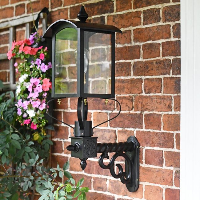 Black Victorian Curved Top Wall Lantern and Bracket Black Victorian Curved Top Wall Lantern and Bracket