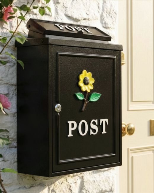 Black & Yellow "Oxford" Sunflower Wall Mounted Post Box digital illustration