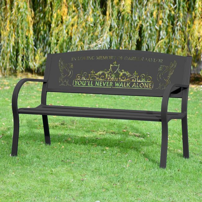 "You"ll Never Walk Alone" Liver Bird Bench in Situ in the Garden "You"ll Never Walk Alone" Liver Bird Bench in Situ in the Garden