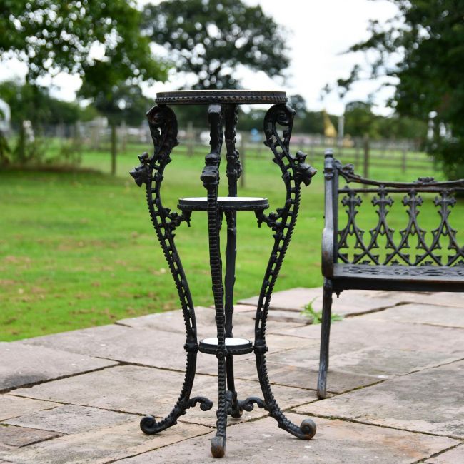 "Millicent" Victorian Aged Black Cast Iron Side Table Stand - 36cm "Millicent" Victorian Aged Black Cast Iron Side Table Stand - 36cm
