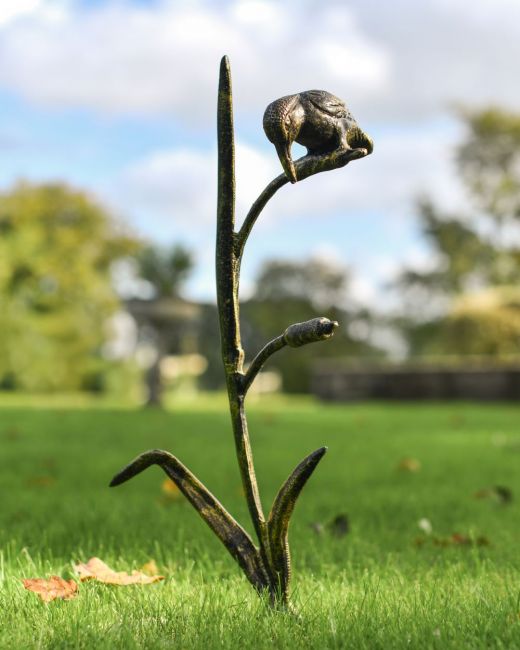 Black and Gold Kingfisher Hunting from Reed Cast Aluminium Sculpture Black and Gold Kingfisher Hunting from Reed Cast Aluminium Sculpture
