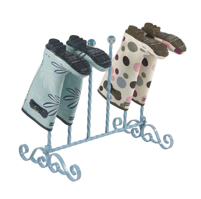 Three pair baby Blue welly rack with hand painted ceramic balls Three pair baby Blue welly rack with hand painted ceramic balls