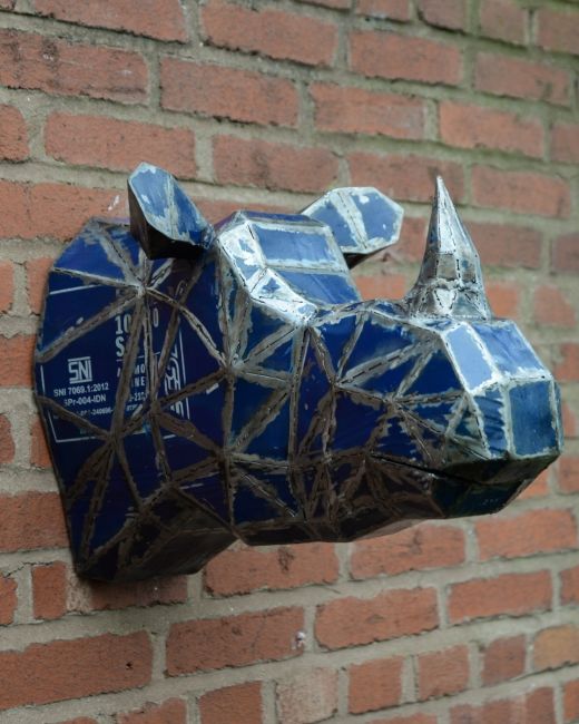 ‘Azure’ the Rhino Head Mount Wall Art mounted on brick wall main image ‘Azure’ the Rhino Head Mount Wall Art mounted on brick wall main image