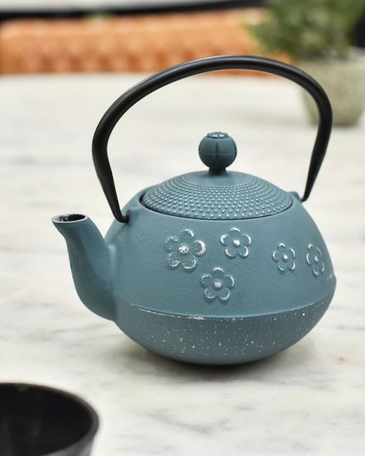Blue & Silver Uwade Style Teapot with Floral Detailing Blue & Silver Uwade Style Teapot with Floral Detailing