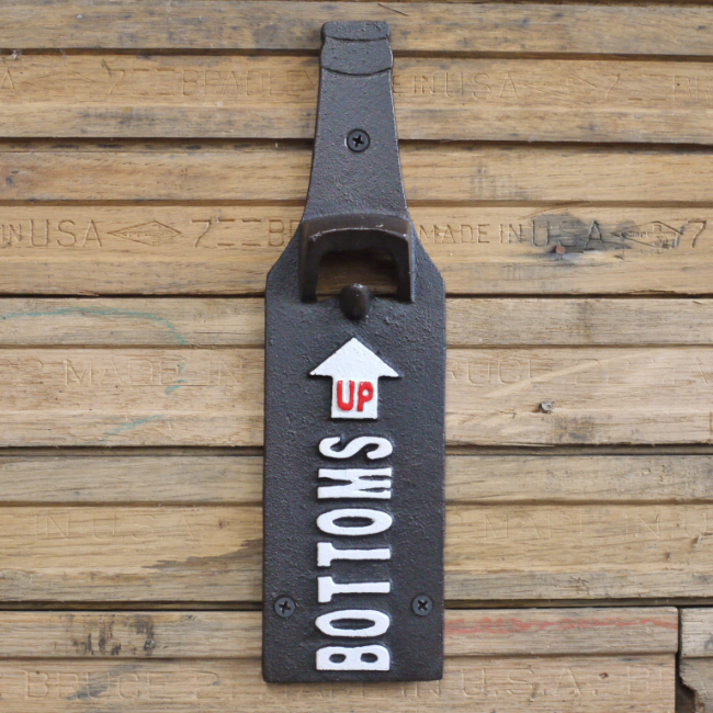 Metal "Bottoms Up" Wall Mounted Bottle Opener