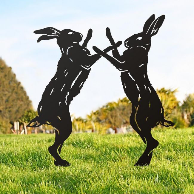 Black Large Boxing Hares Silhouette 