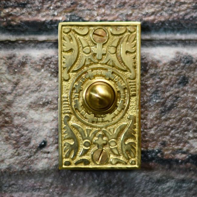 Polished brass rectangle bell push Polished brass rectangle bell push
