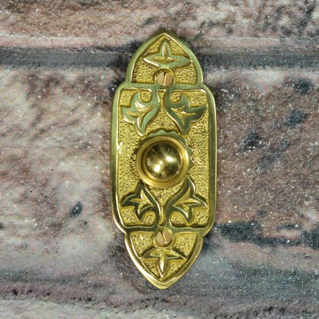 "Adie Amus" Polished Brass Antique Gothic Bell Push "Adie Amus" Polished Brass Antique Gothic Bell Push