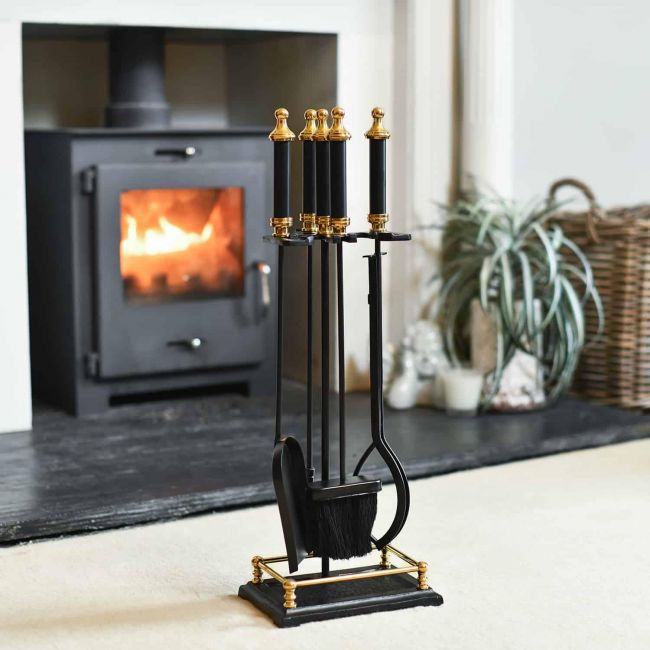 Brass & Black Powder Coated Traditional Companion Set 64cm Brass & Black Powder Coated Traditional Companion Set 64cm