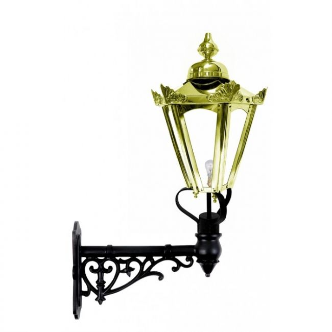 Polished Brass Hexagonal Concordia Lantern on an Ornate Capella Bracket Polished Brass Hexagonal Concordia Lantern on an Ornate Capella Bracket