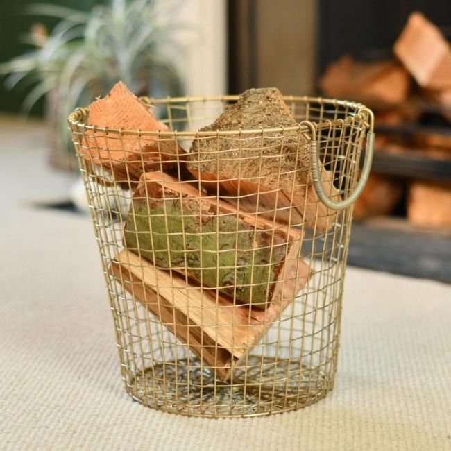 Brass Plated Wire Log Basket in Situ Brass Plated Wire Log Basket in Situ
