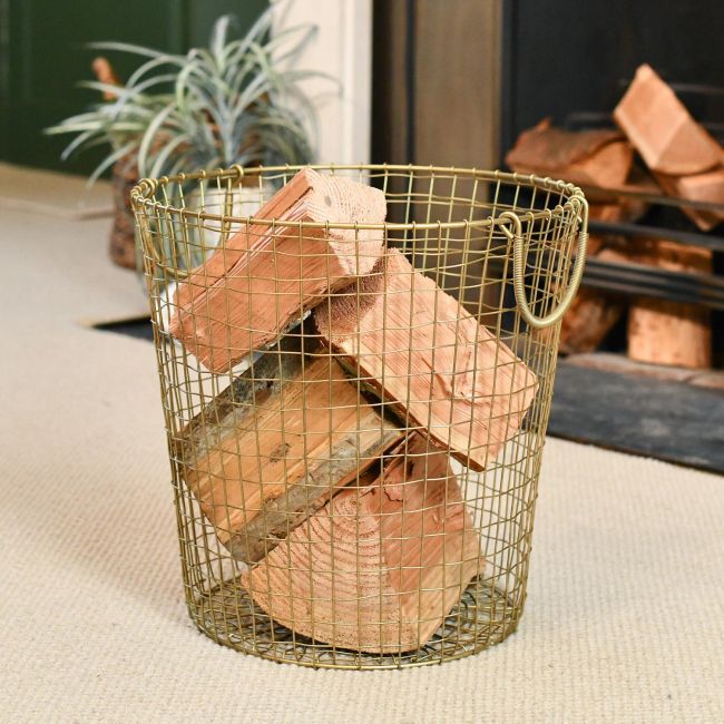 Brass Plated Log Basket in Situ  Brass Plated Log Basket in Situ