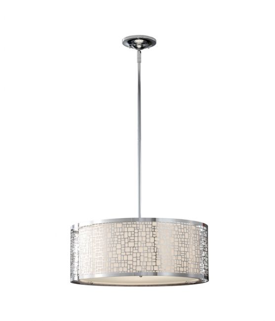 "Charterbury Park" Bright Chrome Ceiling Light With Patterned Shade "Charterbury Park" Bright Chrome Ceiling Light With Patterned Shade