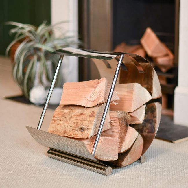 Bright Chrome Moon Log Holder in Situ Bright Chrome Moon Log Holder in Situ