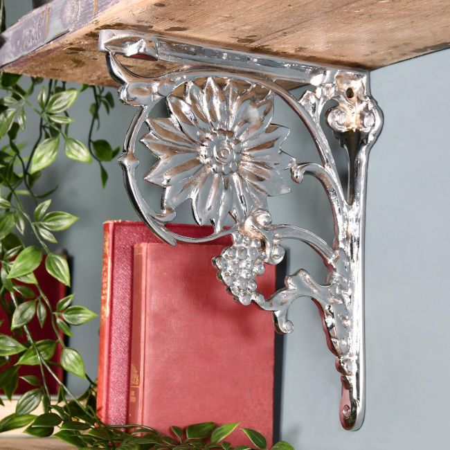 Bright Chrome Sunflower Shelf Bracket 27 x 21cm Bright Chrome Sunflower Shelf Bracket 27 x 21cm