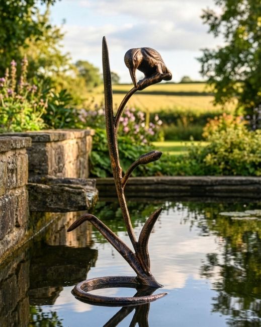 Bronze and Copper Kingfisher Hunting From Reed Cast Aluminium Sculpture Digital Illustration