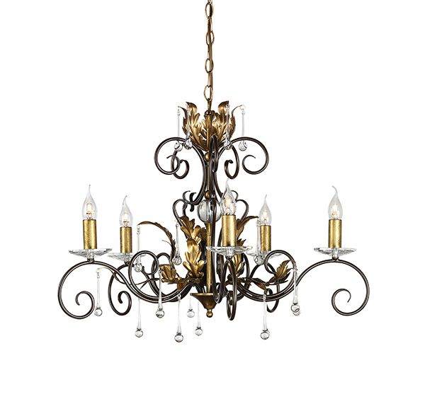 "Maresbeck Manor" Bronze & Gold Oak Leaf Design Chandelier "Maresbeck Manor" Bronze & Gold Oak Leaf Design Chandelier