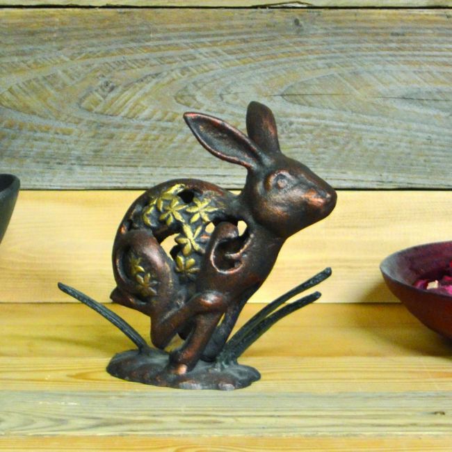 Flower Rabbit Ornament in an Bronze & Gold Finish Flower Rabbit Ornament in an Bronze & Gold Finish