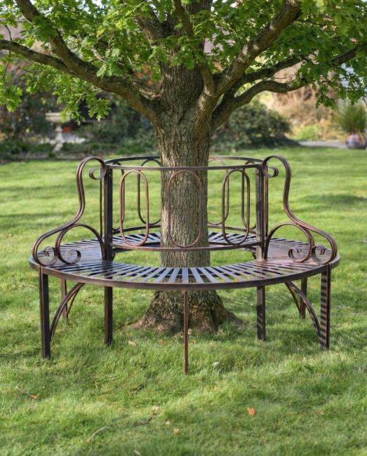 Digital Illustration of Bronze Ornate Antique Full Tree Bench with oak tree in centre