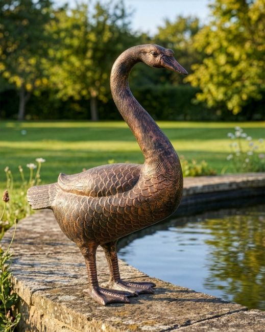 Bronze standing swan garden sculpture Digitlal Illustration