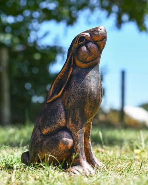 Bronze Stargazing Rabbit Garden Sculpture - Large Bronze Stargazing Rabbit Garden Sculpture - Large