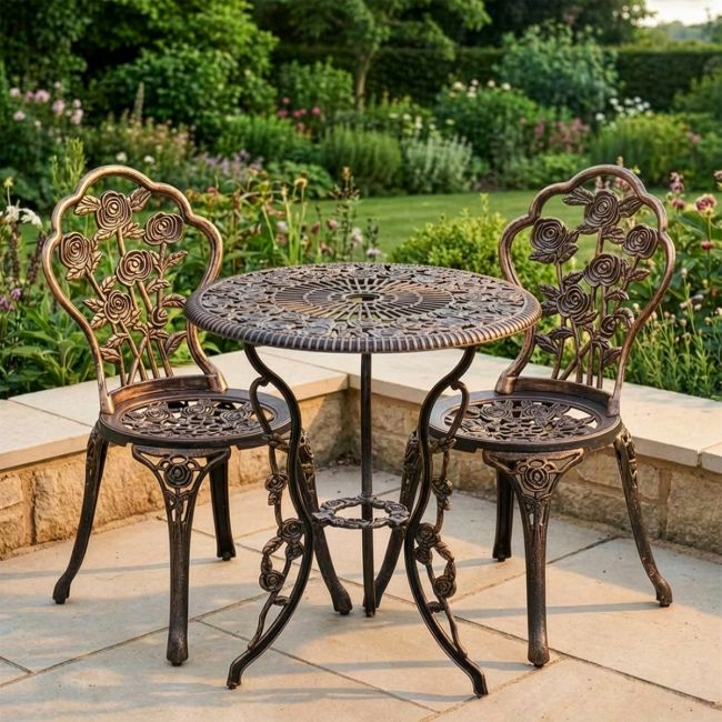 Brushed Bronze "Blossom" Two Seater Bistro Set digital illustration Brushed Bronze "Blossom" Two Seater Bistro Set digital illustration