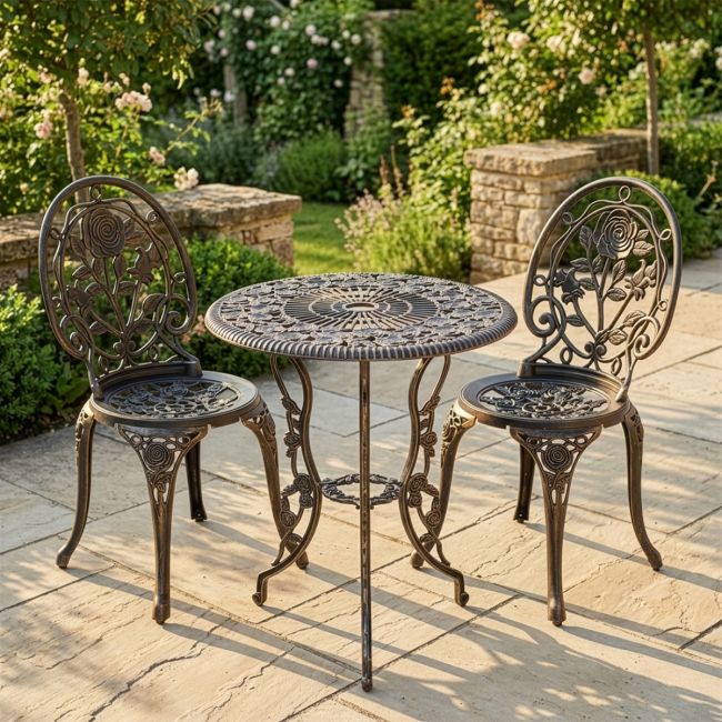 Cast Aluminium "Bouquet" Bronze Two Seater Bistro Set Cast Aluminium "Bouquet" Bronze Two Seater Bistro Set