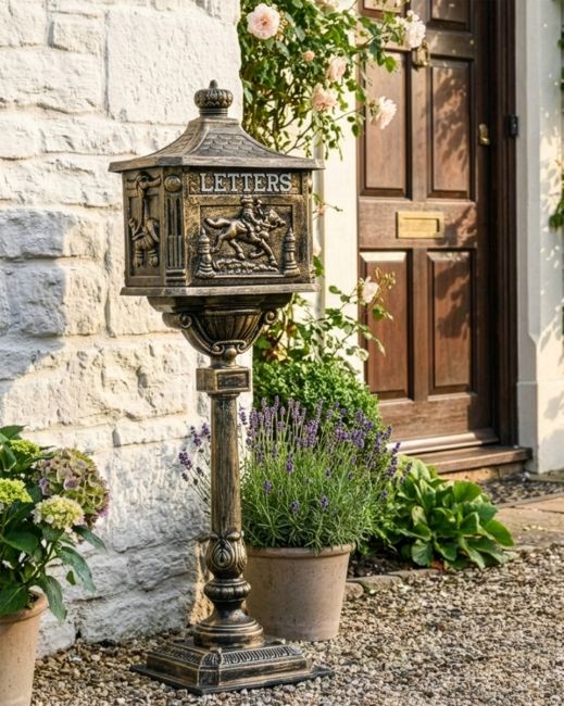 Brushed Gold "Huntingdon" Victorian Post Box with Stand digital illustration
