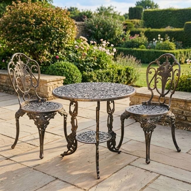 Brushed Gold "Rosebud" Table & Chair Set digital illustration