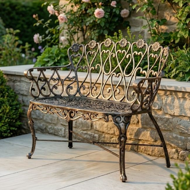 Brushed Gold "Chorley" Daisy Bench Digital Illustration Brushed Gold "Chorley" Daisy Bench Digital Illustration