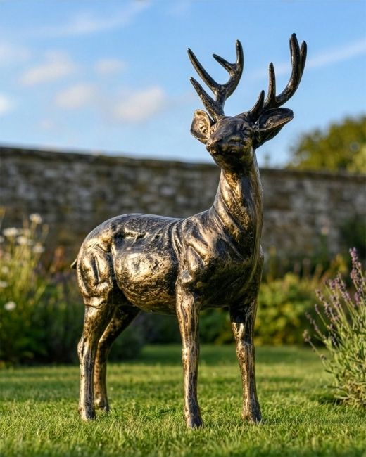 Brushed Gold "Optine" Standing Buck Sculpture - 63cm Digital Illustration