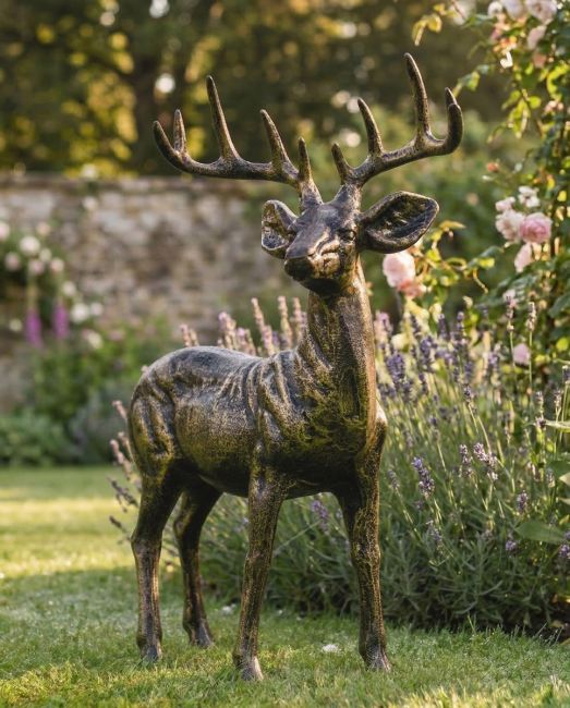 Brushed Gold "Winston" Stag Garden Sculpture digital illustration